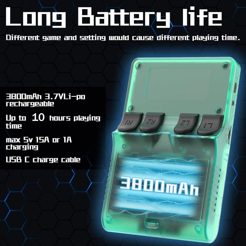 FVBADE [30000 in 1] R40S PRO Handheld Game Console 3.5 inch IPS Screen Mini Retro Console 3800mAh Portable Pocket Arcade 45+ Mainstream Emulator 256G TF Card Transparent.(Green) - Image 4